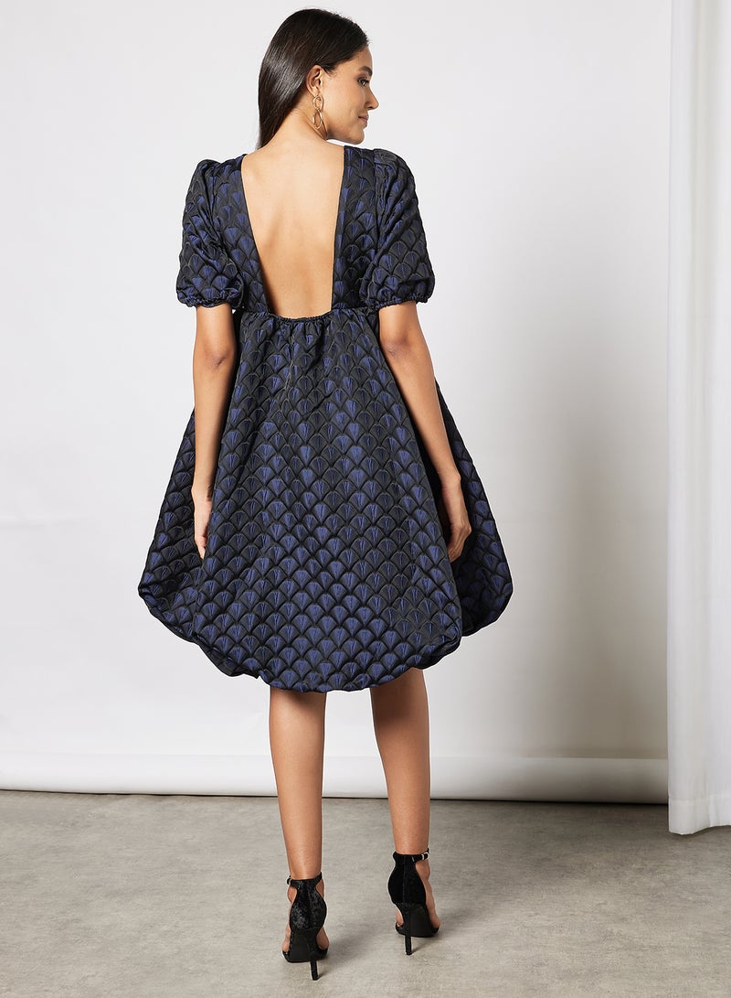 Y.A.S Skyla Puff Sleeve Midi Dress Black/Blue  - Image 2