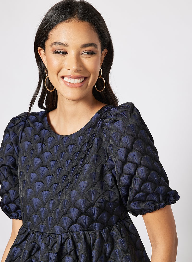 Y.A.S Skyla Puff Sleeve Midi Dress Black/Blue  - Image 3