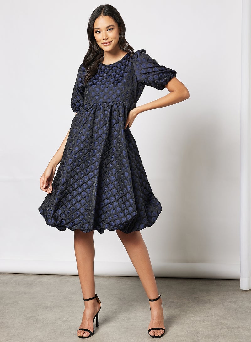 Y.A.S Skyla Puff Sleeve Midi Dress Black/Blue  - Image 4