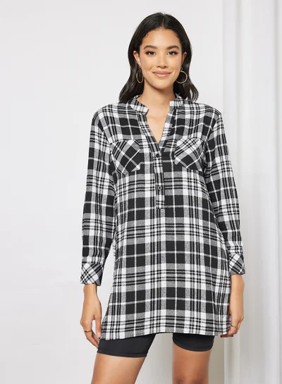 LABEL RAIL Plaid Print Shirt Black/White