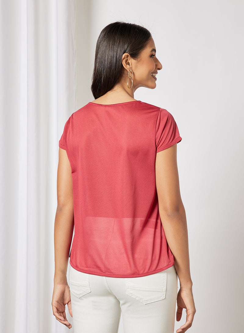 Aila Tie Up Neck Plain Top Red  - Image 2