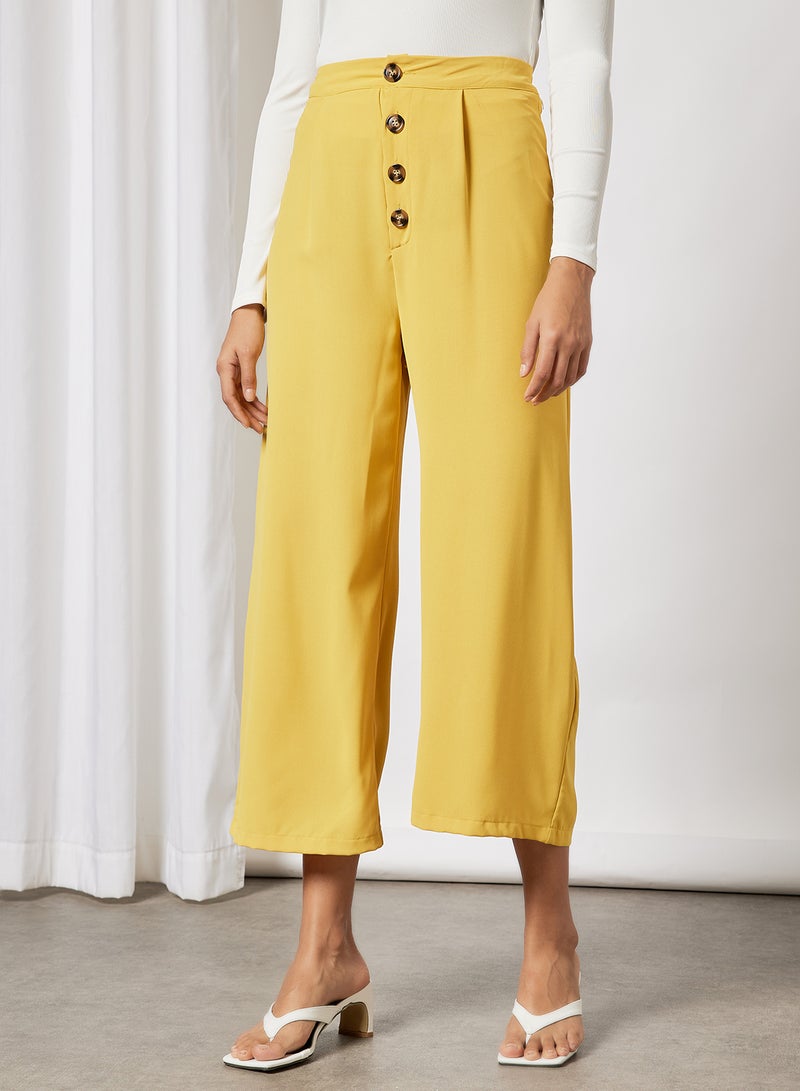 Aila - Women Wide Leg With Button Details Pants Mustard - Image 1