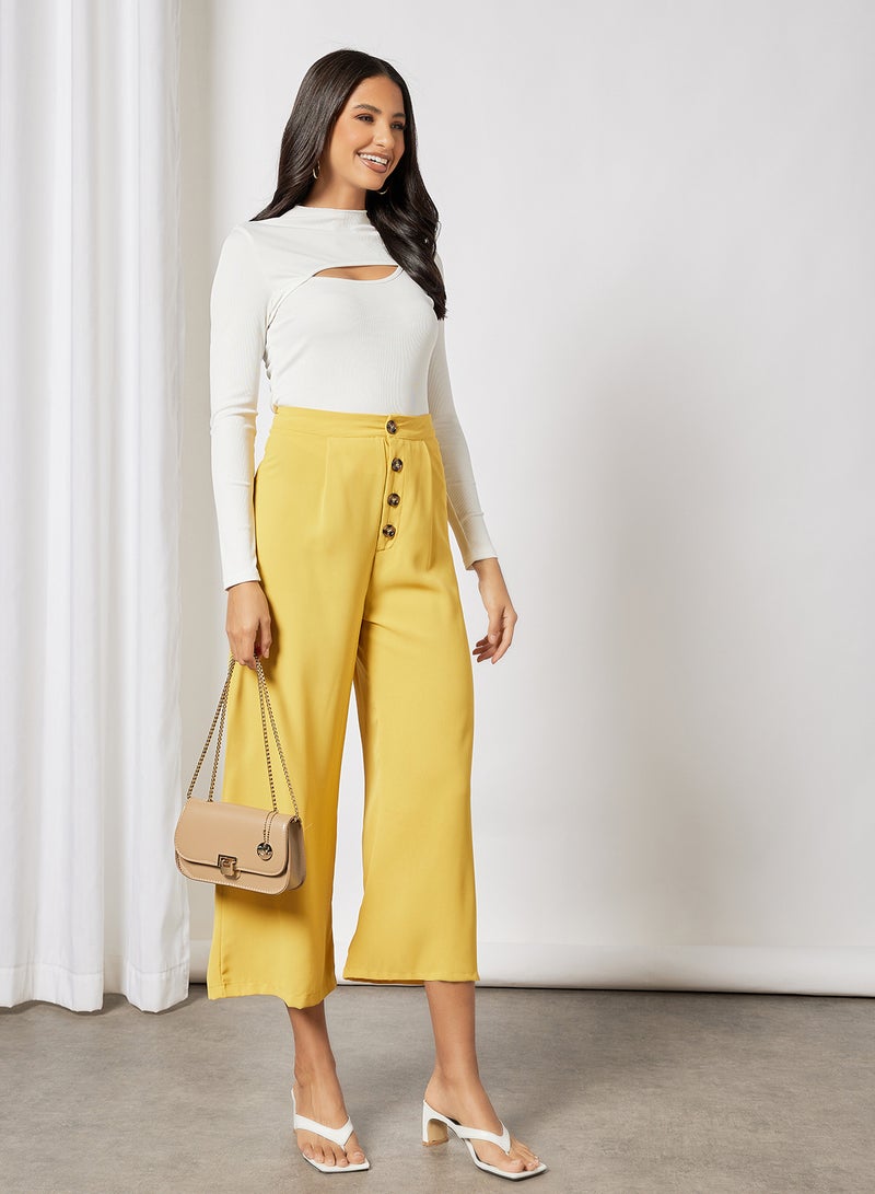Aila - Women Wide Leg With Button Details Pants Mustard - Image 1