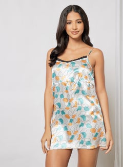 Aila Printed Lace Detail Mini Slip White/Blue/Orange  - Image 1