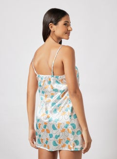 Aila Printed Lace Detail Mini Slip White/Blue/Orange  - Image 2