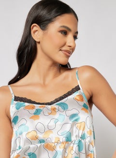 Aila Printed Lace Detail Mini Slip White/Blue/Orange  - Image 3