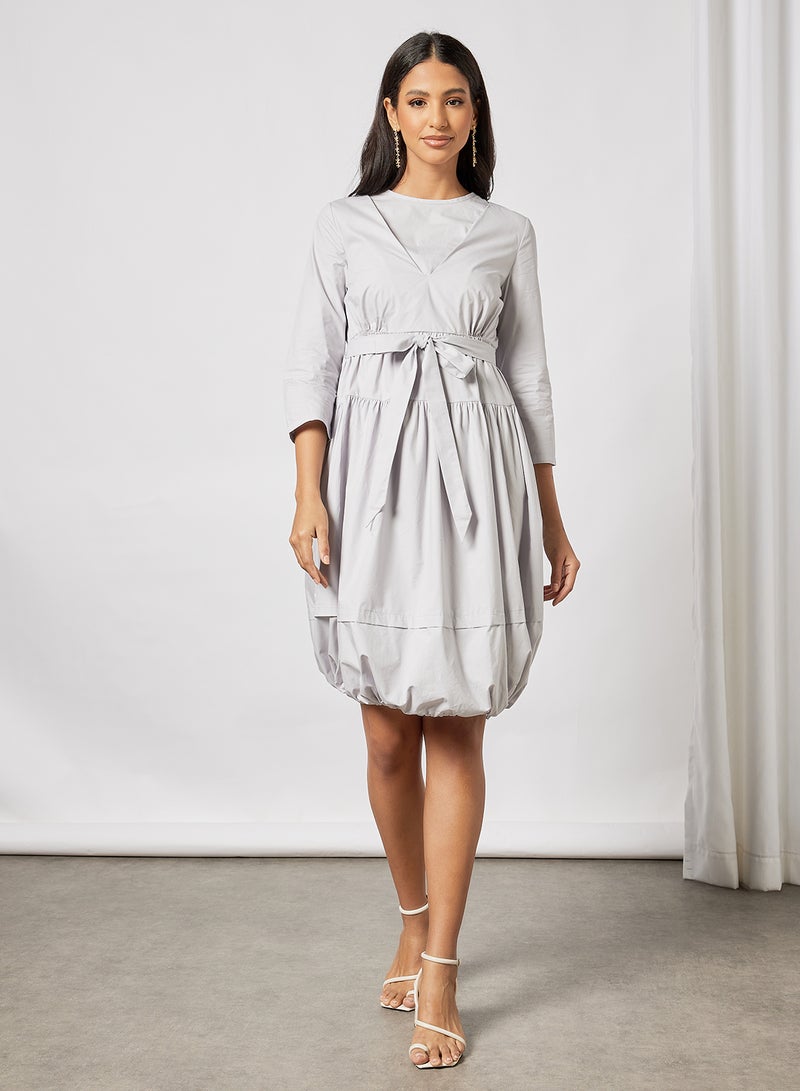 Aila - Casual Three-Quarter Sleeve Belted Simple But Elegant Knee Length Dress With Round Neck Dusty Voilet - Image 1