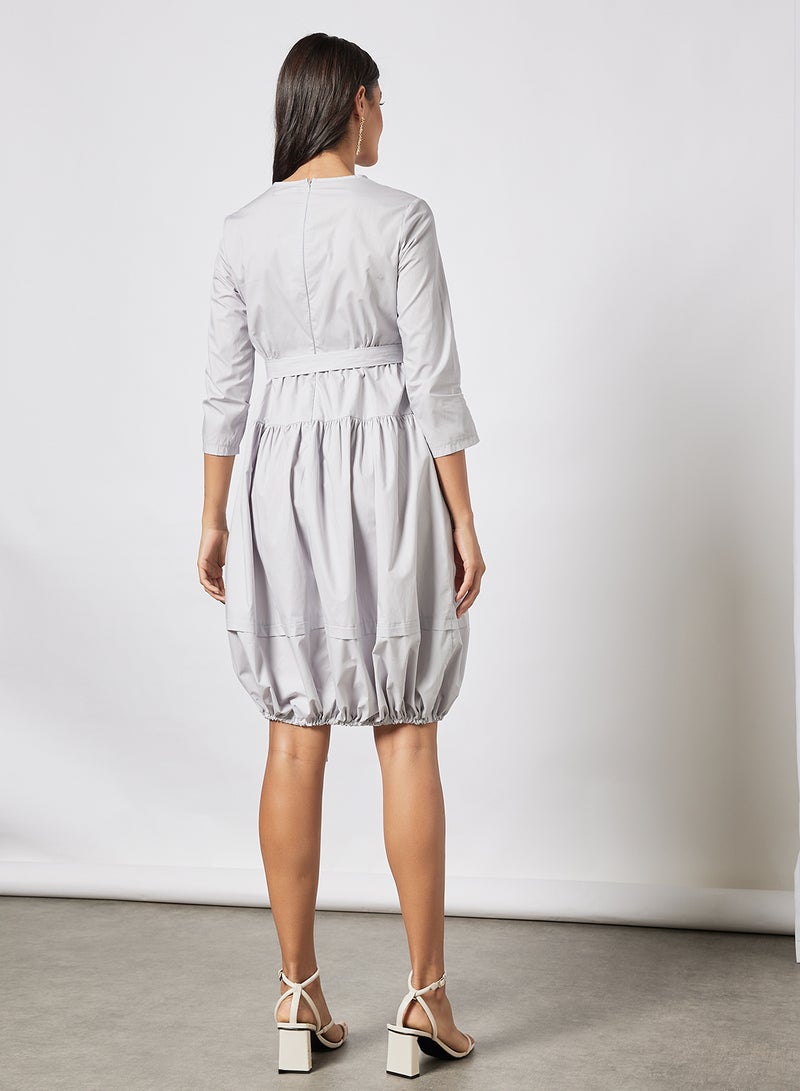 Aila - Casual Three-Quarter Sleeve Belted Simple But Elegant Knee Length Dress With Round Neck Dusty Voilet - Image 1
