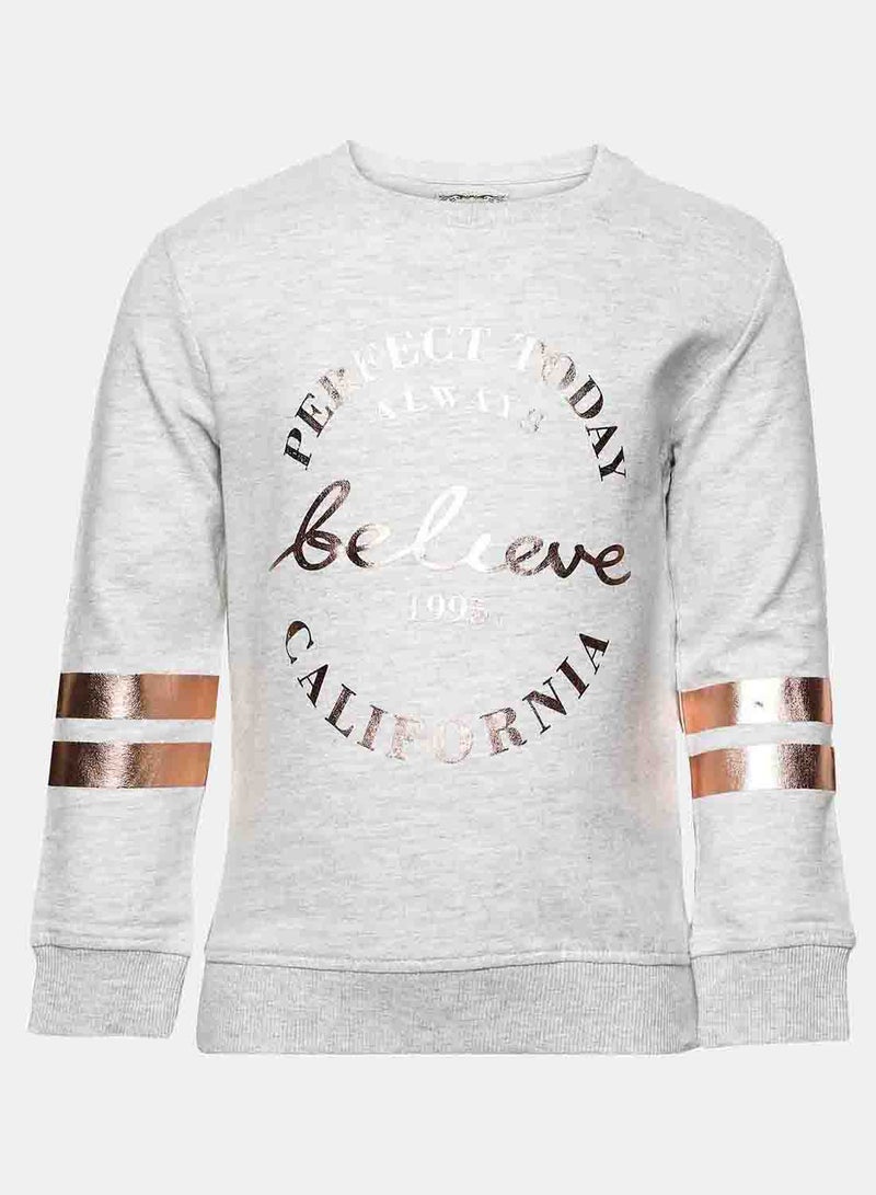 R&B - Stylish Printed Round Neck Sweatshirt Light Grey - Image 1