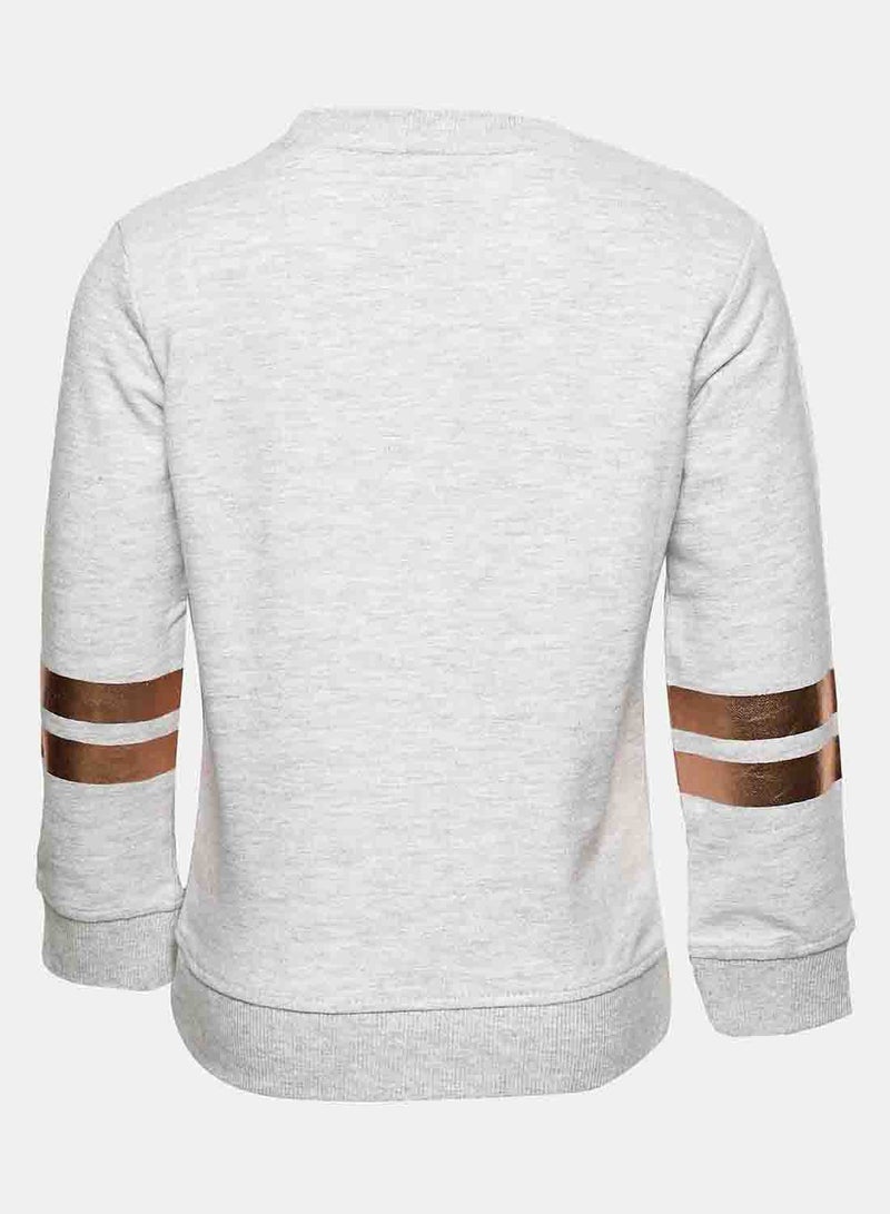 R&B - Stylish Printed Round Neck Sweatshirt Light Grey - Image 1