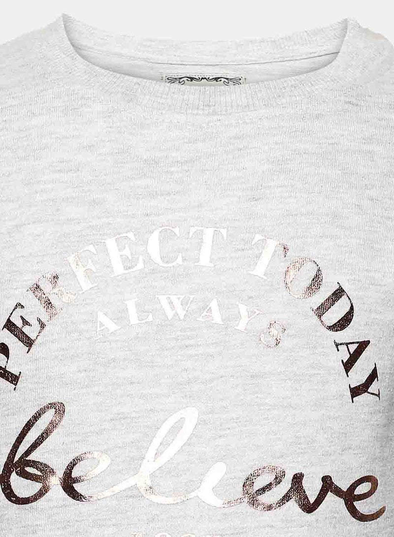 R&B - Stylish Printed Round Neck Sweatshirt Light Grey - Image 1