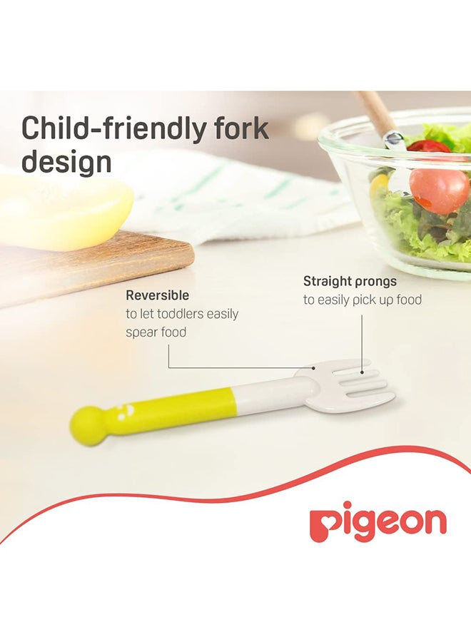 pigeon - Self-Wean Spoon And Fork Set - Pink/Yellow/White - Image 1