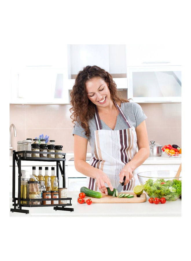 عربست 2 Tier Foldable Spice Rack Organizer For Countertop Black 13.8x8.3x15.2inch  - Image 2