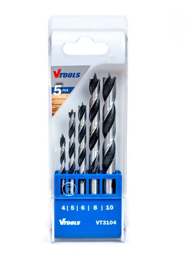 VTOOLS 5 Piece Drill Bit Set For Wood (4, 5, 6, 8, And 10 Mm), Blue/Grey, VT3104 Silver 4/5/6/8/10mm  - Image 1