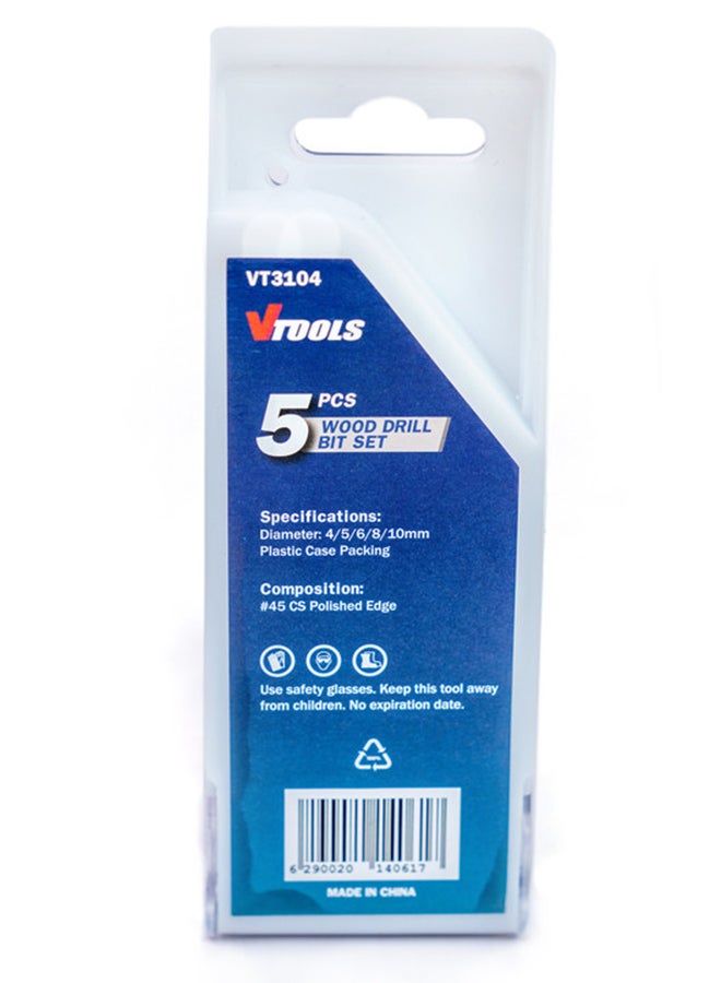VTOOLS 5 Piece Drill Bit Set For Wood (4, 5, 6, 8, And 10 Mm), Blue/Grey, VT3104 Silver 4/5/6/8/10mm  - Image 2
