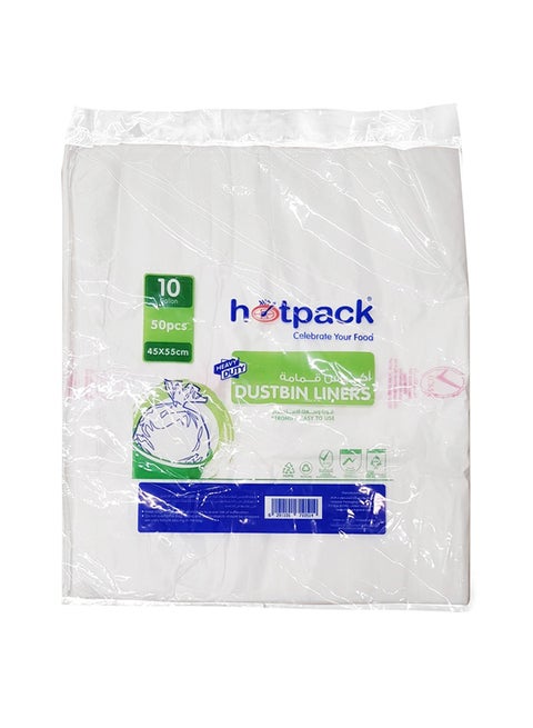 50-Piece Dust Bin Bags 10 Gallon White 55x45cm