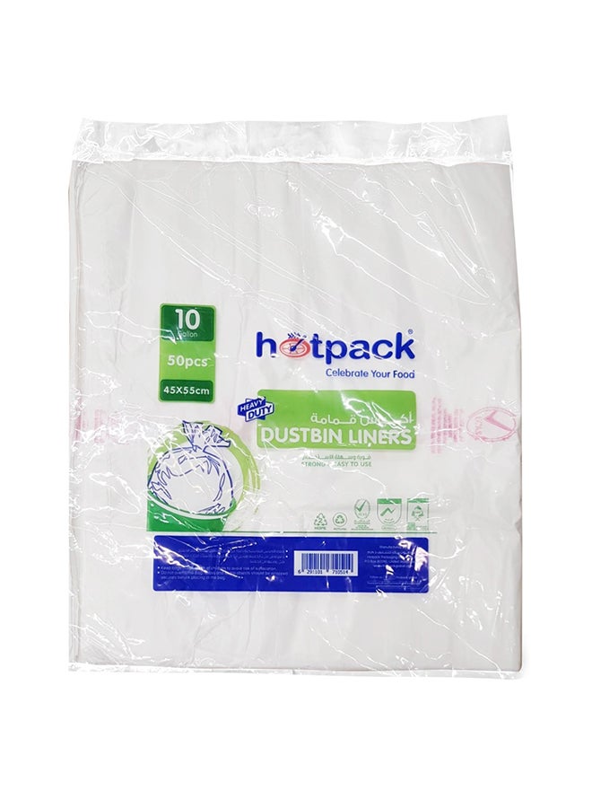 50-Piece Dust Bin Bags 10 Gallon White 55x45cm