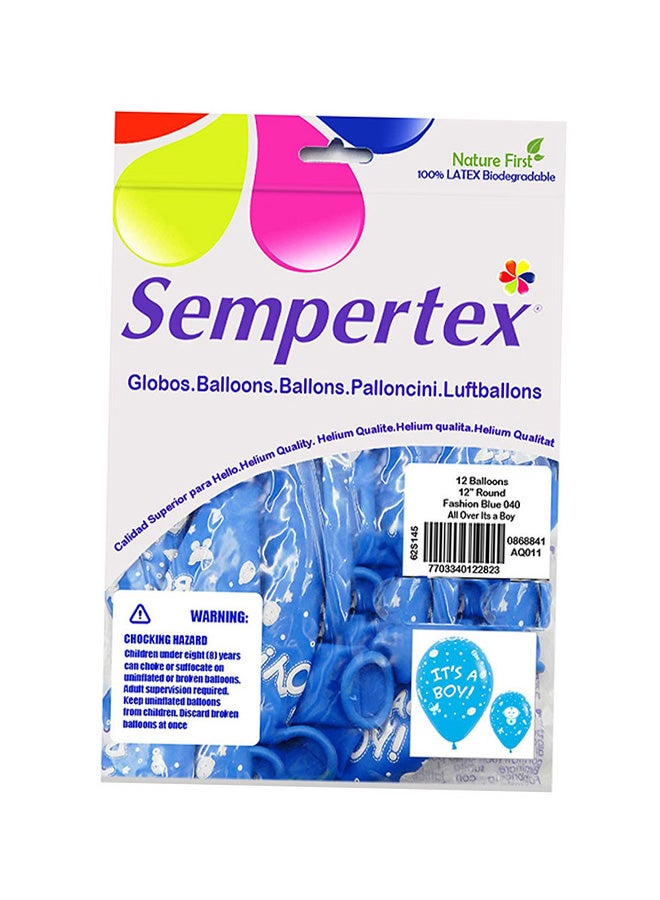 Sempertex 12-Piece All Over It's A Boy Round Latex Balloon 12inch - Image 1