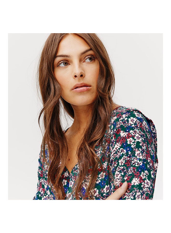 promod - Floral Frilly Dress Peacock Blue Print - Image 1