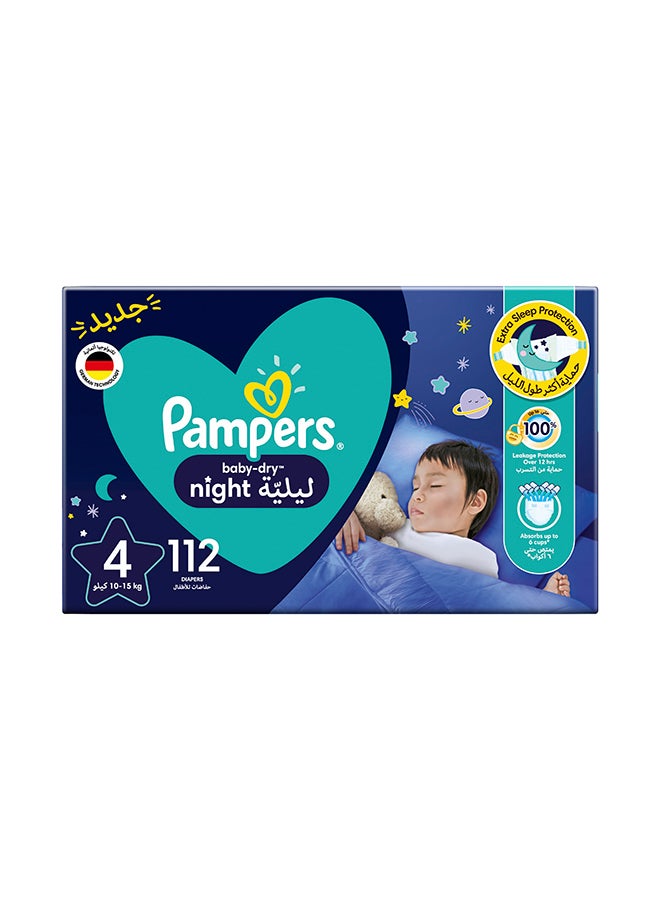 Baby Dry Night Diapers, Size 4, 10 - 15 Kg, 112 Count - Extra Sleep Protection