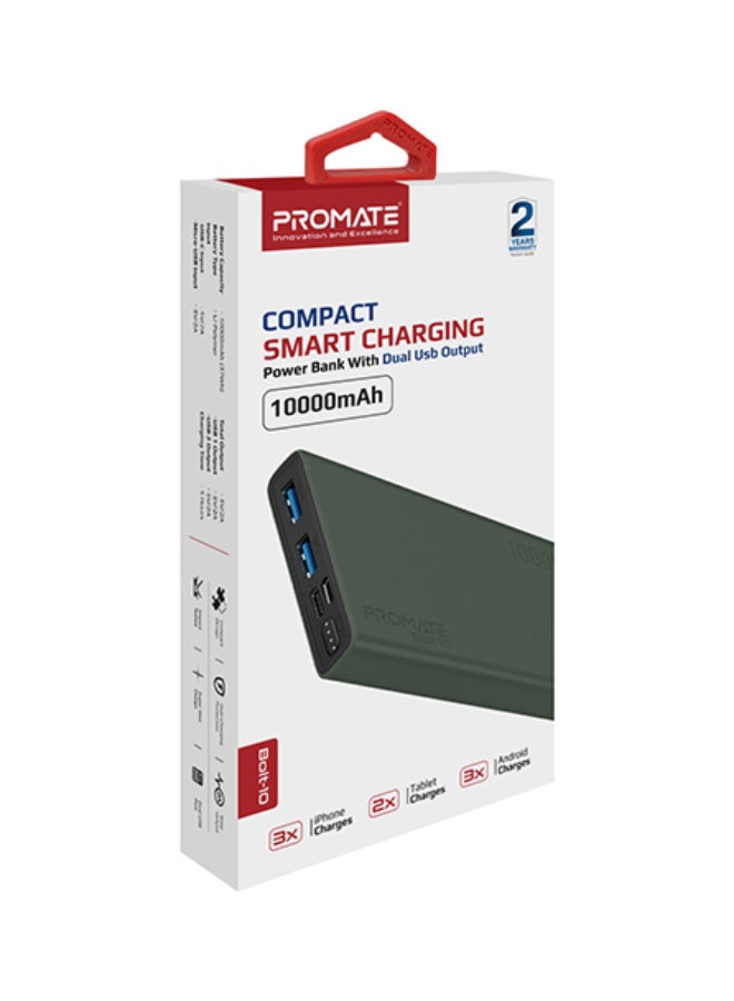 PROMATE - 10000 mAh 10000mAh Compact Smart Charging Power Bank with Dual USB Output Blue - Image 1