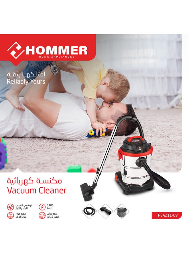 Multi Filtration Vacuum Cleaner, Wet & Dry 18 L 1400 W HSA211-08 Multicolour