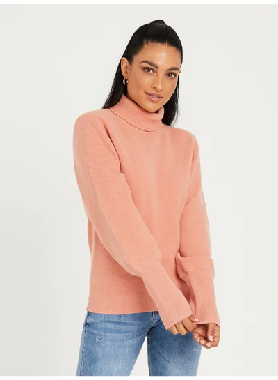 Closet By Styli Chunky Knit Turtle Neck Regular Length Sweater Pink
