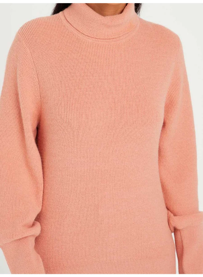 Closet By Styli Chunky Knit Turtle Neck Regular Length Sweater Pink