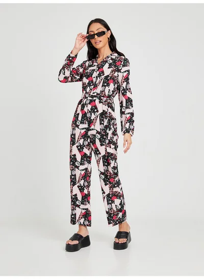Closet By Styli Abstract Print Straight Leg Jumpsuit Multicolour
