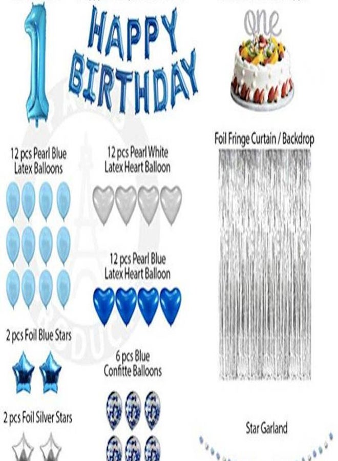 35-Piece 1st Birthday Decoration For Baby Boy First Birthday Decoration Balloon, Party Supplies Kit, Banner, Confetti Balloons, Number One Cake Topper Blue, Foil Curtain, Photo Booth Smash Cake Props Little  - Image 4