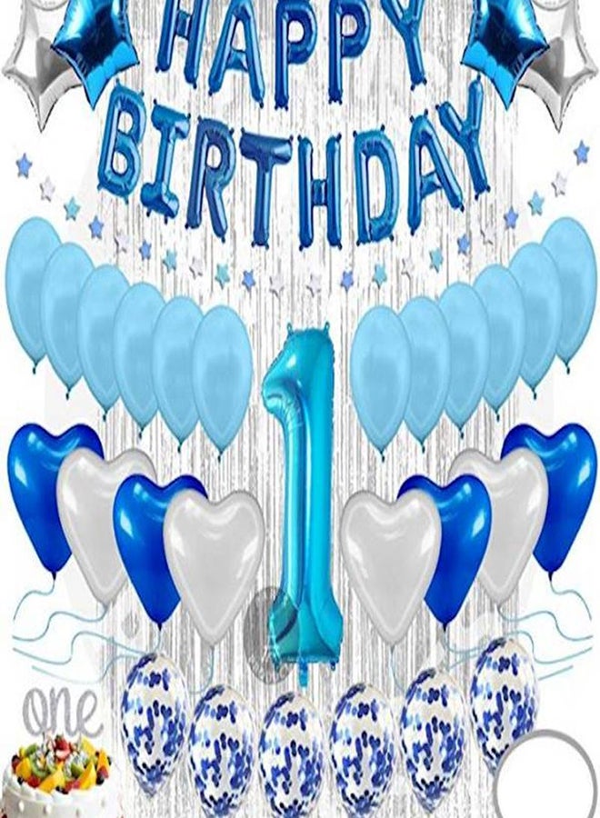 35-Piece 1st Birthday Decoration For Baby Boy First Birthday Decoration Balloon, Party Supplies Kit, Banner, Confetti Balloons, Number One Cake Topper Blue, Foil Curtain, Photo Booth Smash Cake Props Little  - Image 2