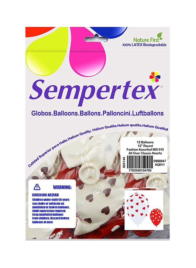 Sempertex 12-Piece All Over Classic Hearts Round Latex Balloon 12inch  - Image 2