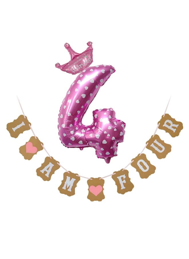 مس تيارا بالون زينة مخصص لحفلة عيد الميلاد الرابع مع تاج ورايات معلقة 20x18x3سم - Image 1