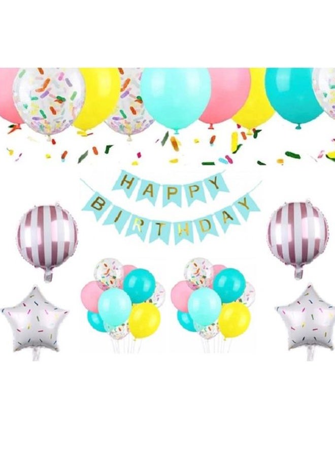 16-Piece Balloons and Happy Birthday Bunting Banner - Image 1