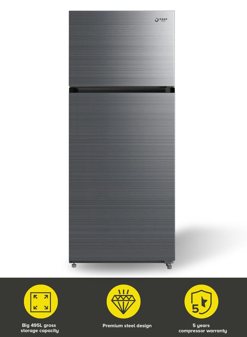 Noon East - Refrigerator Double Door Fridge - (17.5 Cu. Ft |495 L Gross) 463 Liter Inverter Frost Free With In-Built Stablizer Silver refrigerator Silver - Image 1