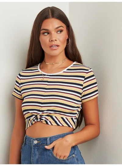 Closet By Styli Striped Crop Top Red/Black/White