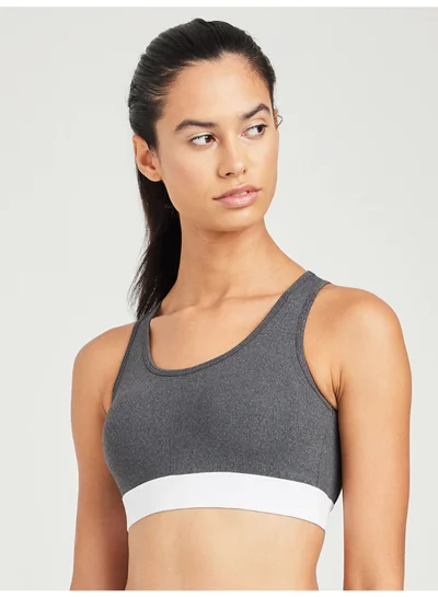 Closet By Styli Open Back Melange Contrast Elastic Sports Bra Charcoal