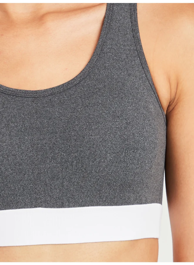 Closet By Styli Open Back Melange Contrast Elastic Sports Bra Charcoal