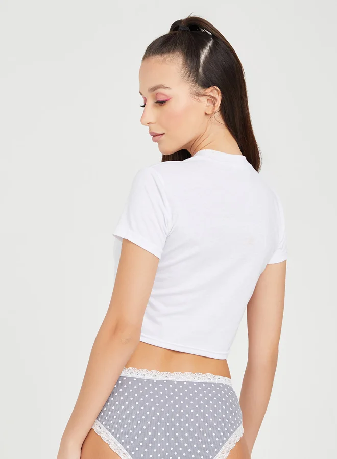 Closet By Styli 3 Pack Polka Print Lace Insert Ribbed Briefs Multicolour