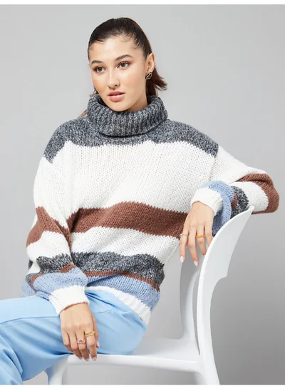 Closet By Styli Colourblocked Turtle Neck Regular Length Sweater Multicolour