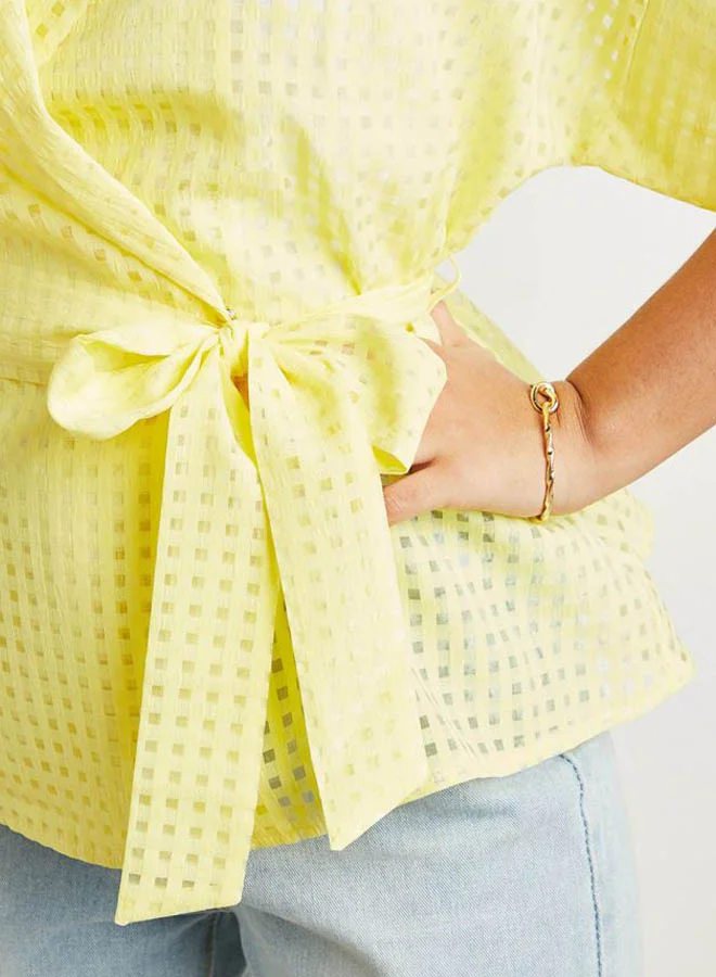 Closet By Styli Checkered Tie-Waist Wrap Top Yellow