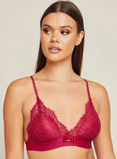 Closet By Styli Padded Non Wired Scallop Lace Cup Bow Detail Bra Red