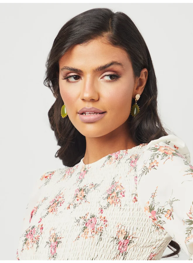 Closet By Styli Floral Print A-Line Midi Dress White/Red/Green