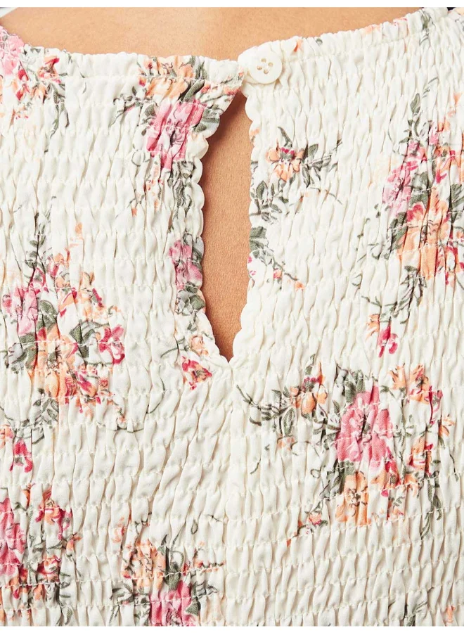 Closet By Styli Floral Print A-Line Midi Dress White/Red/Green