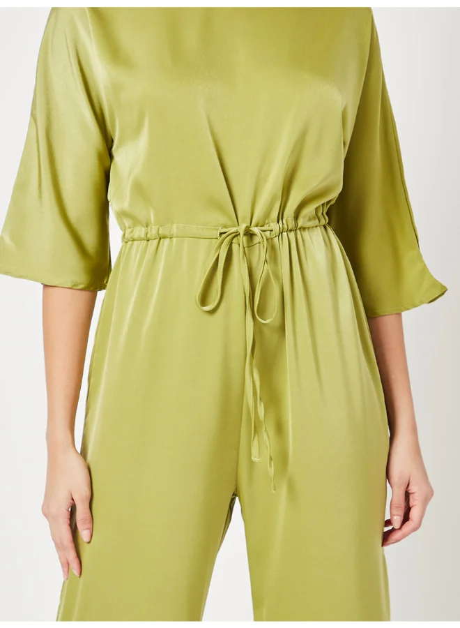 Closet By Styli Drawstring Waist Detail Wide Leg Jumpsuit Green