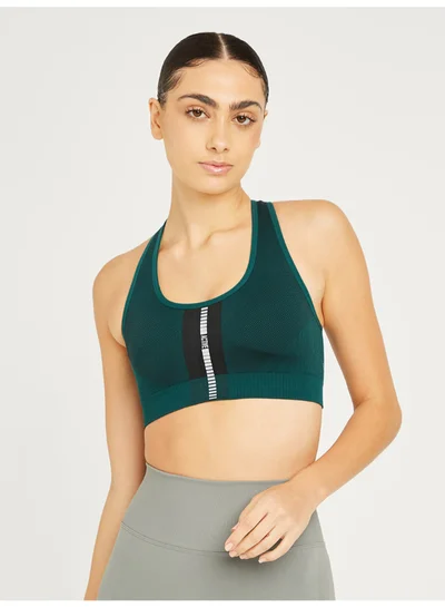 Closet By Styli Front Striped Seamless Activewear Sports Bra Green