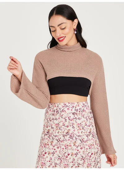 Closet By Styli Long Sleeves Ribbed Arm Warmer Sweater Beige