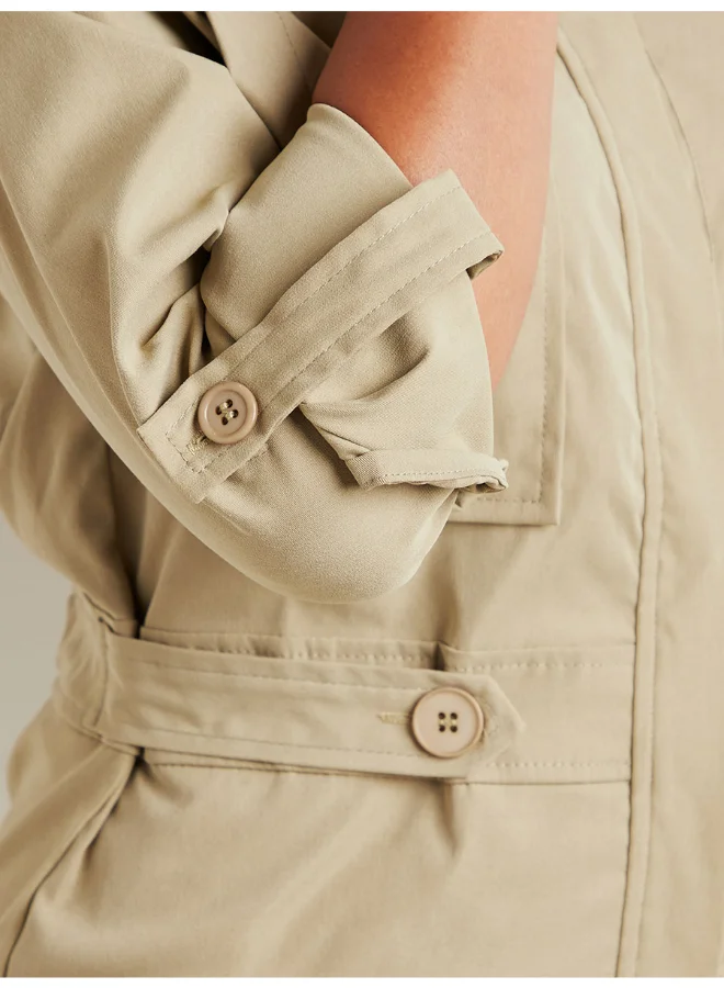 Closet By Styli Side Adjuster Detail Roll-Up Sleeve Jumpsuit Khaki