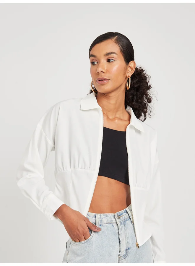 Closet By Styli Corset Panel Zip Through Shirt White