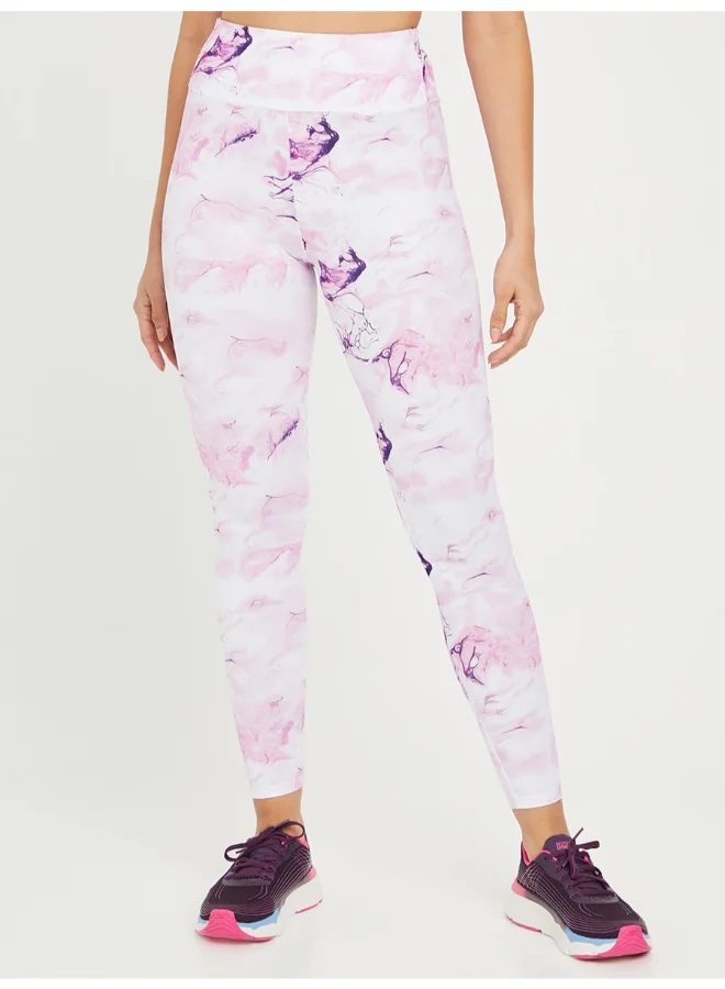 Closet By Styli 3-Piece T-Shirt With Marble Print Sports Bra And Activewear Leggings Set Multicolour